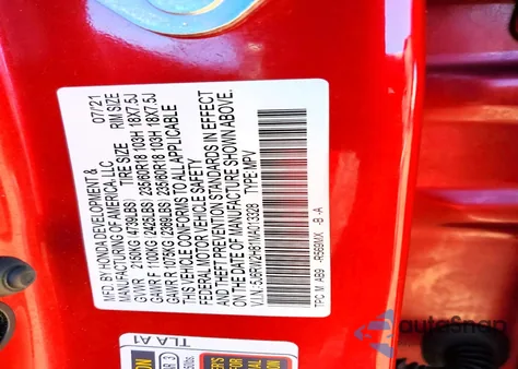 2021 Honda Cr-V Exl z USA, uszkodzony, nr VIN 5J6RW2H81MA013328